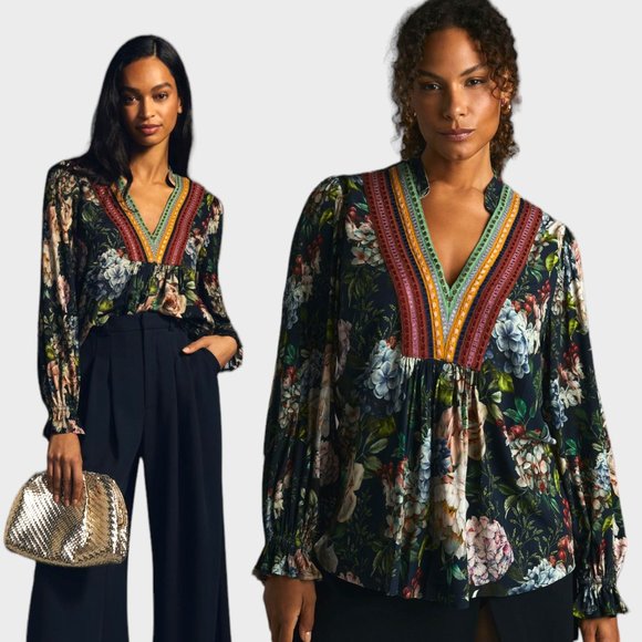 Anthropologie Tops - Anthropologie BL-NK Stephanie Long Sleeve Floral Top Blouse Women's Size XS